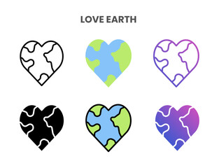 Love Earth icons vector illustration set line, flat, glyph, outline color gradient. Great for web, app, presentation and more. Editable stroke and pixel perfect.