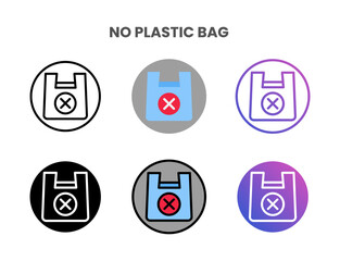 No Plastic Bag icons vector illustration set line, flat, glyph, outline color gradient. Great for web, app, presentation and more. Editable stroke and pixel perfect.