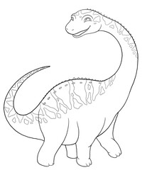 Doodle of Argentinosaurus Dinosaur is Illustrated as a Cartoon Character in Coloring Book form for Children