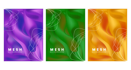 Set of three colorful liquid gradient mesh Abstract background. Vector Illustration.