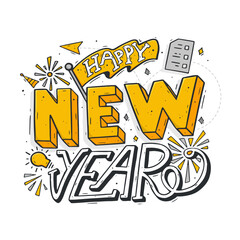 Happy New Year Celebration Lettering Typography Design Vector Illustration