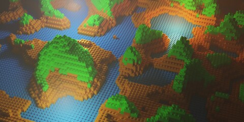 Mountains made of plastic blocks 3d render illustration