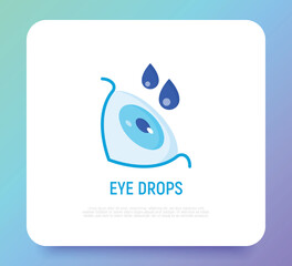 Eye drops for conjunctivitis, fatigue, moisturizing. Medical treatment. Flat icon. Vector illustration.