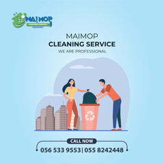 Cleaning service with professional equipment during work An employee of a professional cleaning service in overalls washes the glass of the windows of the facade of the building.