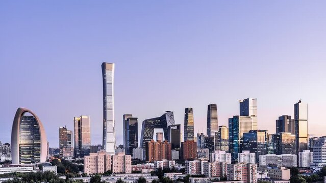 Night view  timelapse of CBD buildings in Beijing city skyline, China