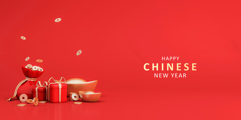 Fototapeta premium 3d podium for happy chinese new year 2023on red color
