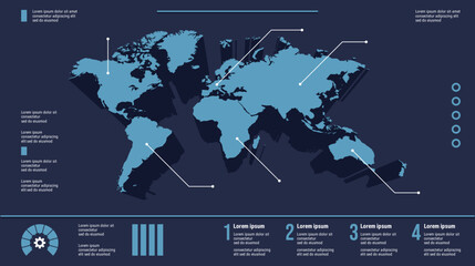 Flat World Map Continents Infographic