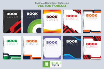 Business notebook cover design bundle with creative shapes. Office stationery and book cover design collection for corporate business. Creative notepad cover set vector for magazine, report, or books.