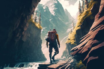 Obraz premium illustration of adventure activity, hiking in natural landscape