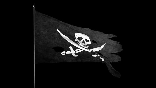 The black pirate flag flutters in the wind