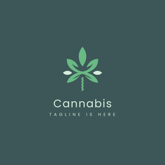 Green Cannabis Logo, abstract concept of seven cannabis leaves