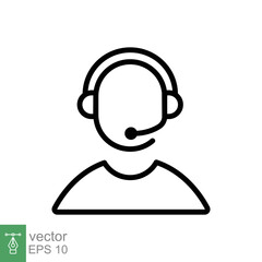 Telemarketer icon. Simple outline style. Call center operator with headset, customer service, telemarketing concept. Thin line, linear symbol. Vector illustration isolated. EPS 10.