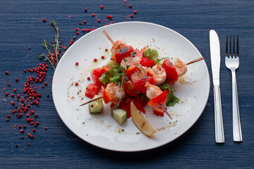 Kebab - grilled sea food and vegetables