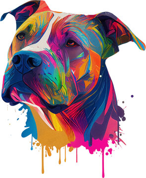 Colorful pitbull with paint splashes
