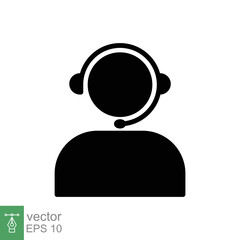 Telemarketer icon. Simple solid style. Call center operator with headset, customer service, telemarketing concept. Glyph black symbol. Vector illustration isolated. EPS 10.