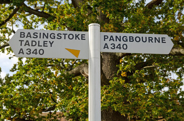 Aldermaston road sign on A340 between Basingstoke and Pangbourne