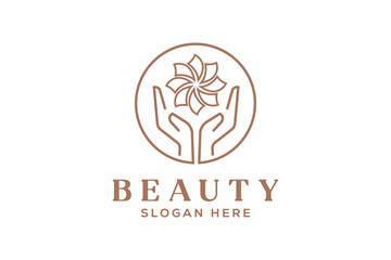 beauty Spa business logo with flower and hand icon design