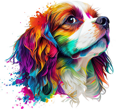 Colorful spaniel with paint splashes

