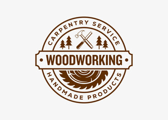 carpentry woodwork vector logo template, vintage style