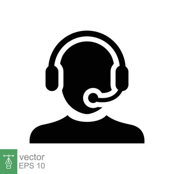 Telemarketer icon. Simple solid style. Call center operator with headset, customer service, telemarketing concept. Glyph black symbol. Vector illustration isolated. EPS 10.