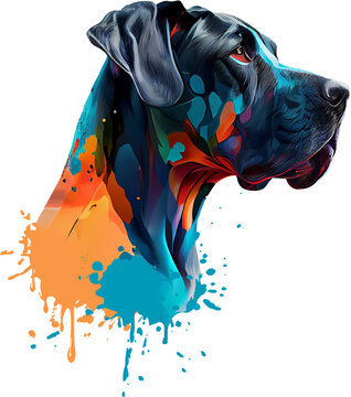Colorful Great Dane with paint splashes
