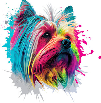 Colorful yorkshire terrier with paint splashes
