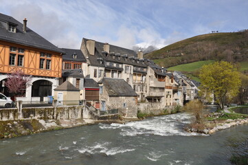 Fototapeta premium Arreau, a town, commune in France, in the region of Occitanie, in the department of Hautes-Pyrenees,