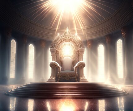  illustration of throne hall with light shine over throne