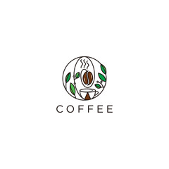 Coffee with line style logo icon design template flat vector