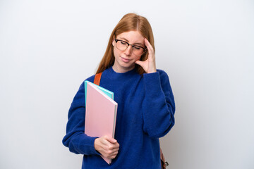 Fototapeta premium Young student redhead woman isolated on white background with headache