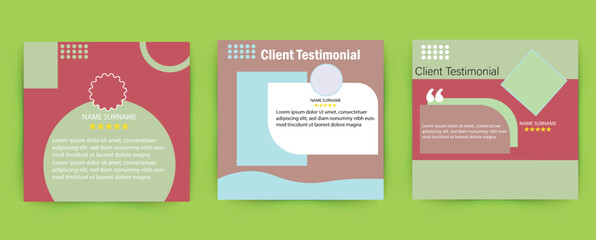 Creative client testimonial social media post design. Customer feedback testimonial social media post web banner template.