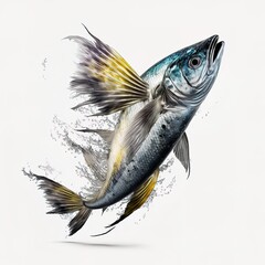 Flying fish isolated on white. Generative AI
