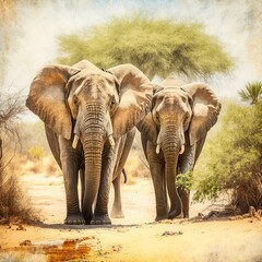 Fototapeta na wymiar Beautiful Wild African Elephants in the Mole National Park, the largest wildlife refuge in Ghana, West Africa. Generative AI