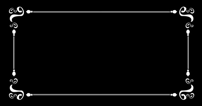 Beautiful vintage frame border elements and ornaments decorative. This Animation is suitable for invitations, vlogs, greetings, and messages. Animated in white color on the black screen alpha channel.