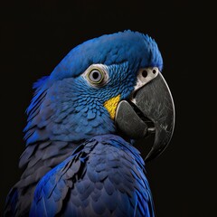 Obraz premium Hyacinth Macaw (Anodorhynchus hyacinthinus) on black background. Generative AI