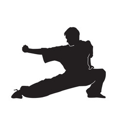 Chinese martial arts kung fu man standing posing silhouette vector. Shaolin master illustration on white.