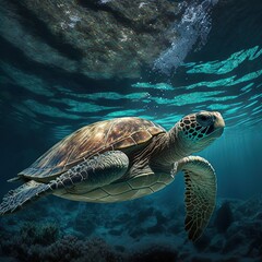 Obraz premium The sea turtle which swims elegantly. Generative AI