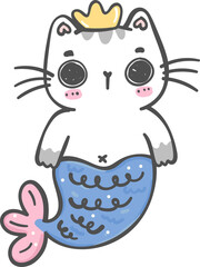 cute colourful cat mermaid character cartoon doodle drawing