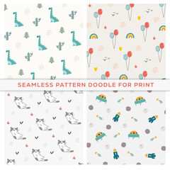 Seamless pattern with cute doodle background illustration Premium Vector