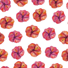Seamless tropical flower pattern, Watercolor tropical floral repeat background, Summer colorful exotic flowers print, Trendy fabric design,  Summer  wallpaper