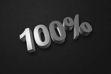 100% number. 3D illustration isolated on black
