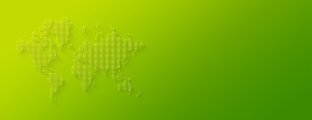 Illustration of a world map made of stars on a green background. Horizontal banner