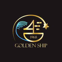golden ship logo, vector logo ship with gradient color gold