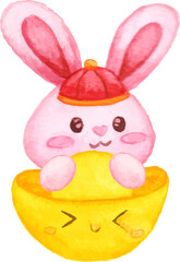 lunar new year bunny with a gold ingot