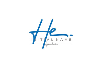 Initial HE signature logo template vector. Hand drawn Calligraphy lettering Vector illustration.