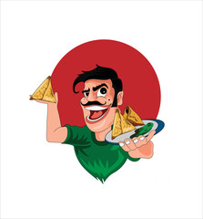 Indian or Pakistani man Samosa Vector illustration 