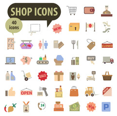 Icon set for retail, grocery and restaurant food delivery concepts.
