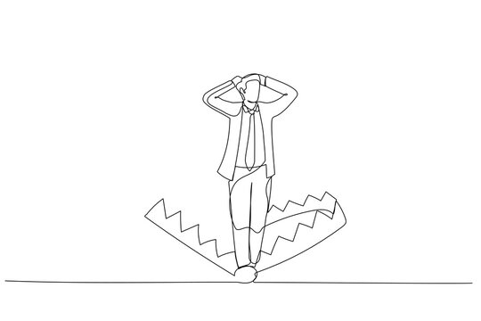recommend clip art: Drawing of businessman standing being caught in mouse trap metaphor of business risk. Single continuous line art style