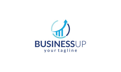 Business consulting logo with symbol arrow and bar chart