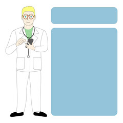 A caucasian  male doctor, surgeon, dentist, veterinarian, white background with a cellphone
